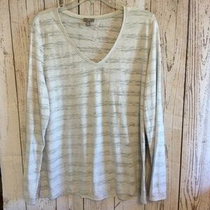 J.Jill Light Gray V-Neck Long Sleeve Top Size XL